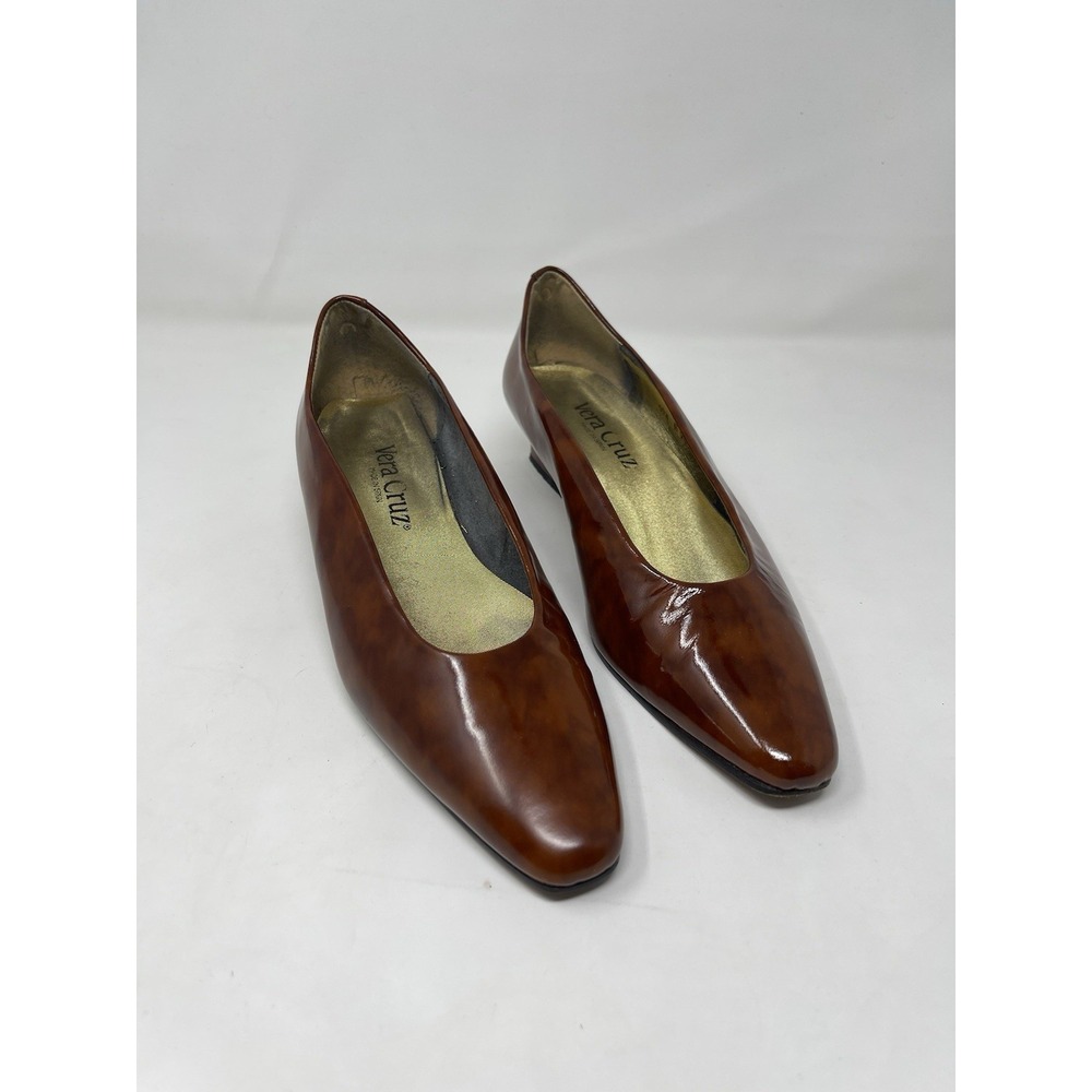 Vera Cruz Women's Heels Size 7.5 Brown Patent‎ Leather Pumps Classic Dress Shoes